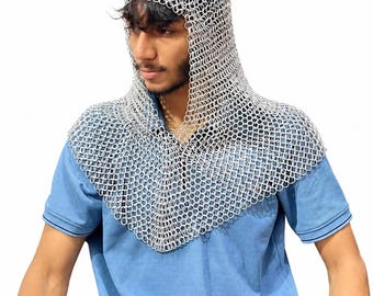 Capucha de cota de malla de caballero medieval, remachada con arandela, cota de malla de aluminio, traje de cosplay, regalo hecho a mano, regalo para adultos.