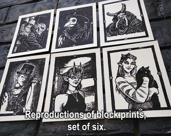 Print Reproductions - Set of six reproductions from block prints.