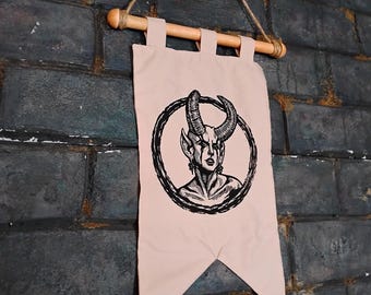 The Monkey Rodeo Logo, Hand Printed Banner – Medieval Fantasy Wall Hanging