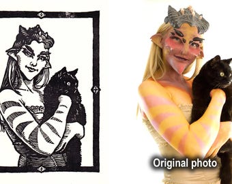 Quexital - Hand Printed Gothic Linocut Wall Art