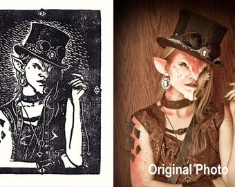 Steampunk - Hand Printed Gothic Linocut Wall Art