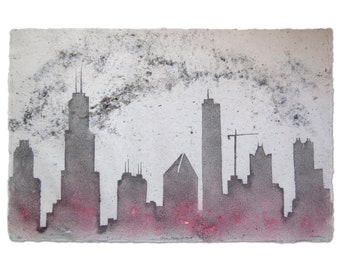 Chicago Skyline No.22: pulp painting on handmade abaca/cotton paper (2015), Item No. 147.22