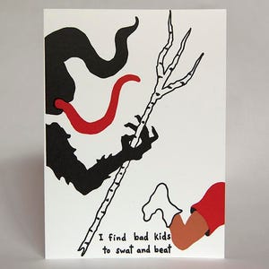 Una Navidad con Krampus: encuentro niños malos para golpear y aplastar: tarjeta impresa en tipografía de 3 colores con mensaje festivo, artículo 211.2