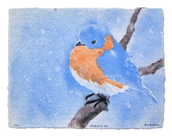 Bluebird no. 119 – pulp painting on handmade paper (2021), Item No. 264.119