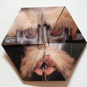 Transformation Mask, Northwest Coast Canada, a hexaflexagon paper sculpture (2015), Item No. 184