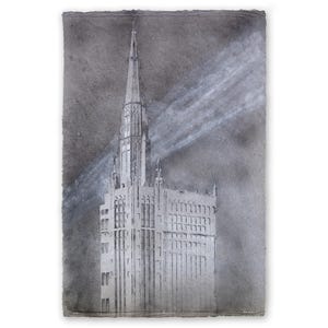 Chicago Temple No. 2 (First United Methodist Church of Chicago): pittura pulp su carta di canapa/cotone fatta a mano (2018), articolo n. 272.02