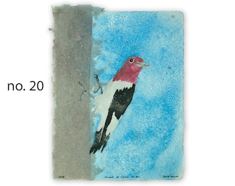 Moment of Silence – Red-headed Woodpecker, pulp painting on handmade paper (2023), Item No. 290.19_26
