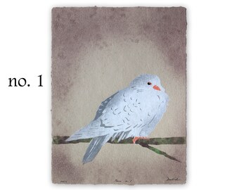 Bird Lore: Peace (white dove) -- bird pulp painting on handmade paper (2024), Item No. 380_01_06