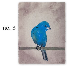 Bird Lore: Hope (male indigo bunting) -- bird pulp painting on handmade paper (2024), Item No. 379_01_06