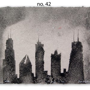 Chicago – Silhouette dello skyline di Chicago, pittura pulp su carta fatta a mano (2023), Art. n. 292