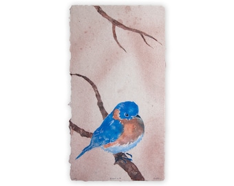 Bluebird – dipinto in polpa di uccello su carta fatta a mano (2024), articolo n. 264