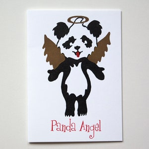 Panda Angel – Tarjeta impresa tipográfica única, 3 colores, en blanco – de la serie Pandas for Panda, artículo no. 176.01