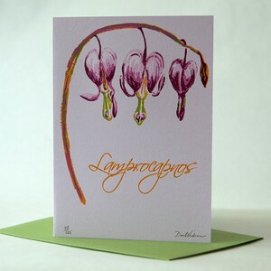 Corações e Flores – Lamprocapnos (Coração Sangrento) – Cartão impresso em tipografia de 6 cores, edição limitada, em branco (Item nº 270)
