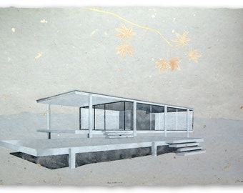 House of Glass No. 11 (Farnsworth House): pulp painting on handmade paper (2023), Item No. 319.011