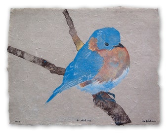 Bluebird – pulp painting on handmade paper no. 128 (2022), Item No. 264