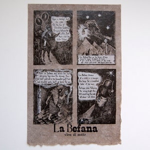 La Befana: vien di notte – 2 color Letterpress Broadside on Handmade Hemp Paper (2018), item 279