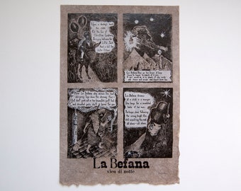 La Befana: vien di notte – 2 color Letterpress Broadside on Handmade Hemp Paper (2018), item 279