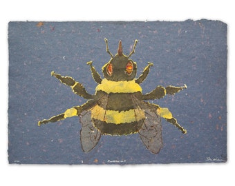 Bumblebee no. 3 -- bee pulp painting on handmade paper (2022), Item No. 355.003