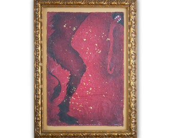 My Hooves are Black My Red Tongue Swells, framed: Krampus Pulp Painting on Handmade Paper (2014), Item No. 161.02