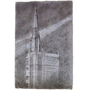 Chicago Temple No. 1 (First United Methodist Church of Chicago): pittura pulp su carta di canapa/cotone fatta a mano (2018), articolo n. 272.01