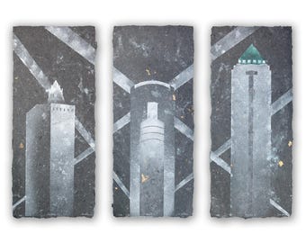 Trittico dei grattacieli di Des Moines n. 5 - dipinti di architettura su carta fatta a mano (2026)