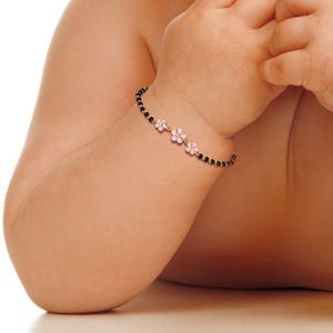 14k Solid Gold Baby Bracelet With Flower Charm | Adjustable Toddler Child Bracelet for Kids | Flower Bracelet, Baby Shower Gifts, Baby Gifts