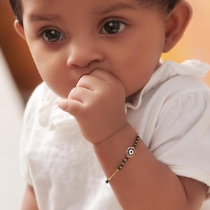 Personalized Baby Evil Eye Bracelet | 14K Gold Protection Bracelet for Babies | Black Bead Chain Newborn Jewelry Gift | Custom Baby Bracelet