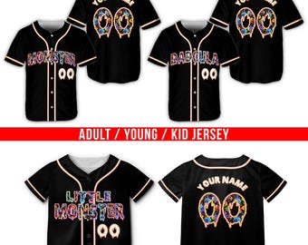 Maglia da baseball personalizzata per Halloween, Momster, Dadcula, Little Monster, maglia abbinata per "Dolcetto o scherzetto", regalo personalizzato spettrale per Halloween