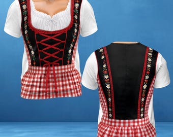 Maglietta Dirndl da donna, maglietta Oktoberfest, abbigliamento per la festa della birra bavarese, maglietta divertente per feste tedesche, maglietta Dirndl con stampa integrale
