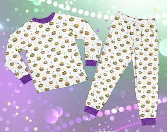 King Cake Pajamas Set, Kids Louisiana Festival Pajama, Mardi Gras Carnival Pajamas, Fat Tuesday Gift