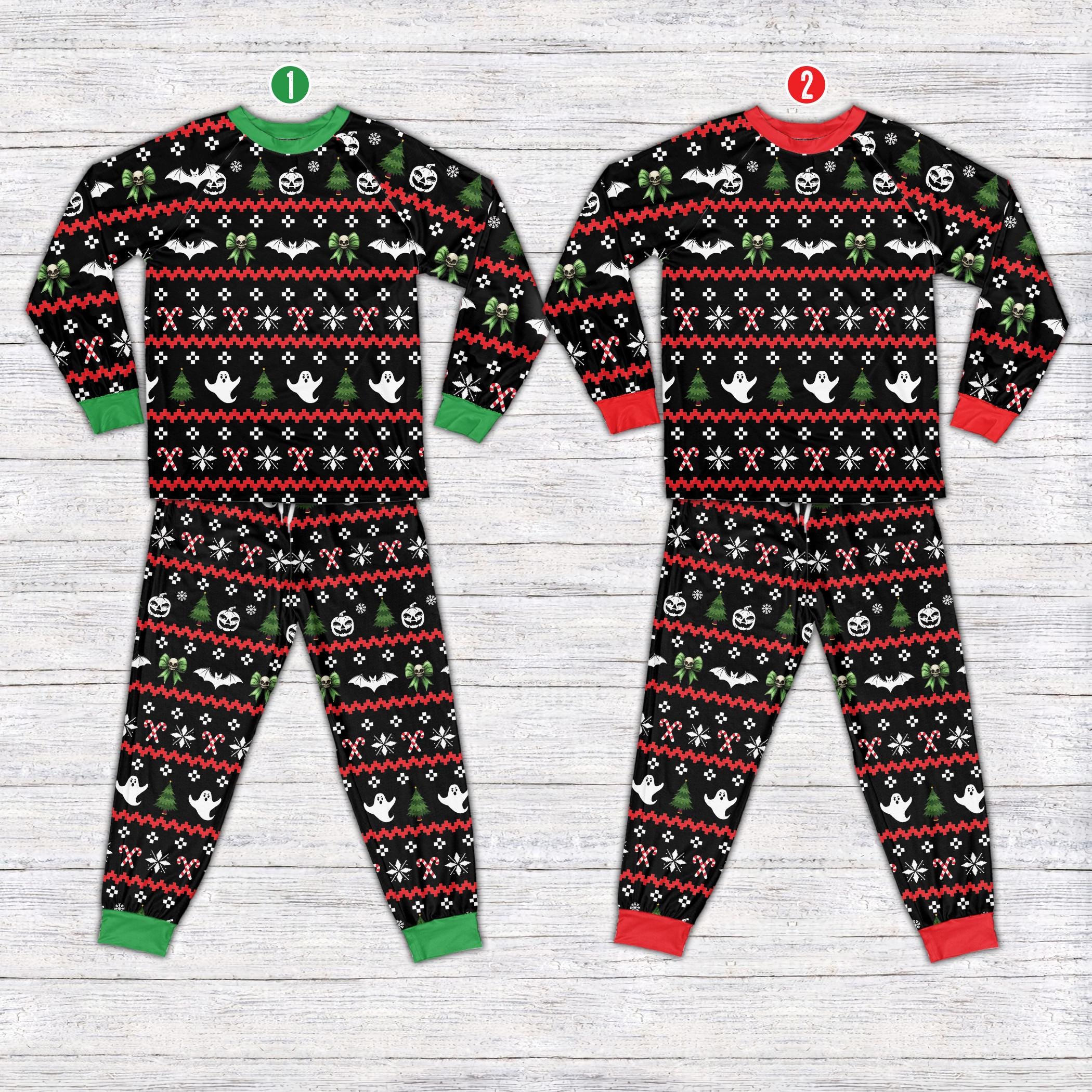 Discover Spooky Christmas Pajamas Set, Boo Candy Cane Two Holidays Pajama, Festive Halloween Long Sleeve Pajamas, Cute Xmas Halloween Gift