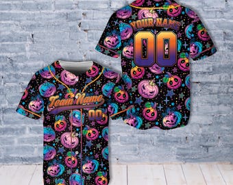 Custom Neon Halloween Baseball Jersey, Personalized Halloween Party Jersey, Matching Trick Or Treat, Spooky Mushroom, Bat, Pumpkin Gift