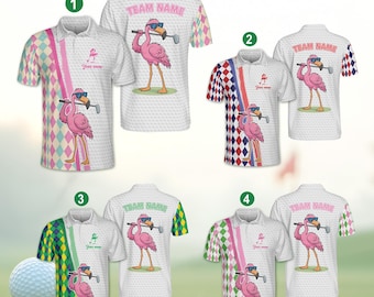 Polo personalizzata con nome della squadra di golf Flamingo, divertente polo estiva senza maniche da uomo e da donna con scritta "Golfer", coordinata con la squadra di golf Flamingo, regalo polo da golf Argyle