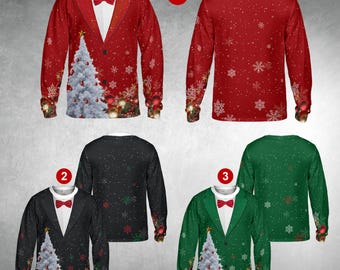 Funny Christmas Faux Vest Long Sleeve Shirt, Ugly Christmas Costume, Vest Look A Like Xmas Long sleeve, Humor Christmas Party Gift