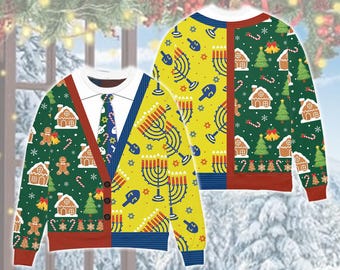 Happy Chrismukkah Religious Sweatshirt, Funny Two Holidays Sweater, Chanukah Family Party Jewish Holiday Christmas 3D All Over Print Sweater
