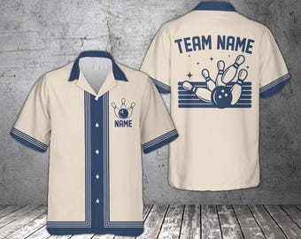 Benutzerdefinierte Name Bowling Hawaii-Shirt, Bowling-Team Button-Shirt, personalisierte Bowling-Mann, Retro Bowling-Liebhaber-Geschenk, Split Happens Bowling