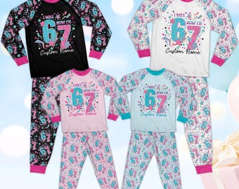Trendiga pyjamasset för 7-årsdag, Kid I Was 6 Now I'm 7, 67-års födelsedagspyjamas för pojke och flicka, rolig present till Gen Alpha Six Seven