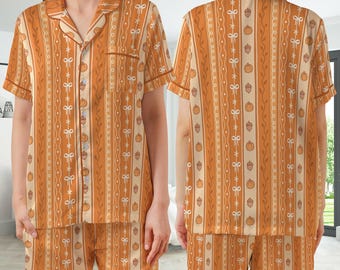 Pigiama a tema zucca, pigiama autunnale a maniche lunghe con stampa zucca, abbigliamento da casa autunnale, set per la stagione della zucca.