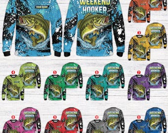 Camiseta de manga comprida personalizada para pesca, camiseta de pescador com nome personalizado, pesca de robalo, camiseta estilosa, torneio de pesca, presente para o pai.
