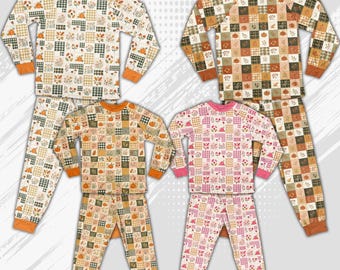 Pijamas de retazos de otoño, conjunto de pijamas de calabaza para Acción de Gracias, pijamas familiares de otoño a juego, regalo acogedor para dormir durante la cosecha