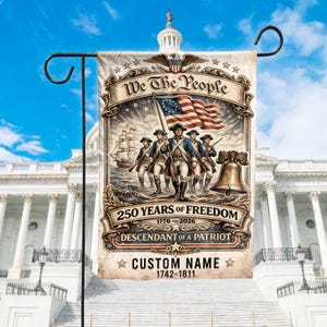 Bandera personalizada de 250 años para el hogar, descendiente de un patriota, bandera patriótica de EE. UU. (1776-2026), bandera de jardín del 4 de julio.