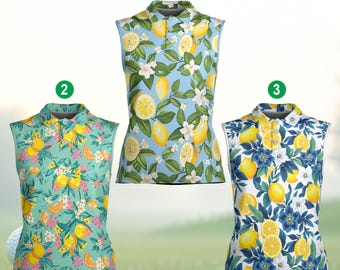 Polo da golf con motivo a limone, polo senza maniche Summer Vibes per uomo, donna e bambino, coordinata con la squadra di golf, regalo per golfisti agli agrumi italiani