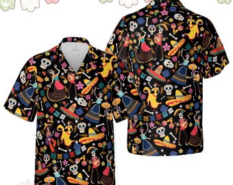 Camicia hawaiana per Halloween, Giorno dei Morti, divertente camicia messicana con scheletro danzante, regalo spagnolo per Halloween in occasione del Dia De Los Muertos