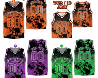 Maglia da basket personalizzata per Halloween, maglia con scollo a V per feste di Halloween spettrali, dolcetto o scherzetto abbinato, regalo di Halloween personalizzato