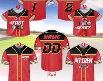 Custom Pit Crew Family Baseball Jersey, Personalized Racing Birthday Theme Jersey, Matching Pit Crew Checkered, Fast One, Two Fast Jersey