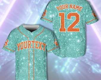 Faux Glitter Showgirl Baseball Jersey, Custom Teal And Orange Country Music Lover Jersey, Show Business Baseball Jersey, Concert Fan Gift