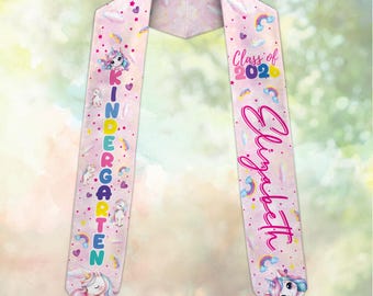 Estola de unicornio para la clase de jardín de infantes de 2026, estola de graduación para niña en tonos pastel, estola de graduación personalizada para niños, regalo de graduación personalizado para preescolar