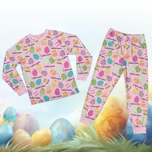 Custom Name Boy Girl Easter Pajama, Kid Easter Egg Hunt Gift, Personalized Happy Easter Pajamas, Easter Egg Pajamas image 4