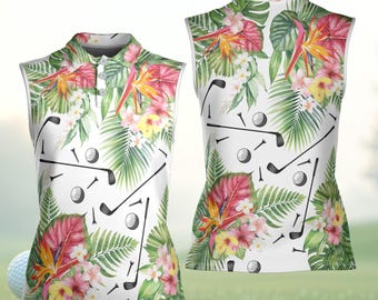 Tropical Golf Player Polo Shirt, Summer Vibes Golfer Men Women Kid Sleeveless Polo, Funny Golf Team, Tropical Summer Golfer Gift