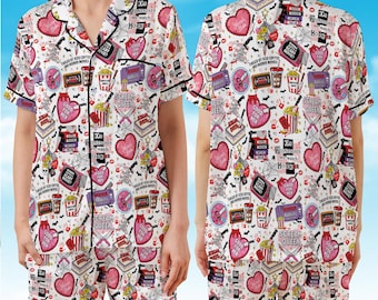 Horror Lover Satin Pajamas Set, Cute Horror Girlie Halloween Pajama Set, Scream Queen Halloween Sleepwear, Horror Babe Halloween Pajamas Set